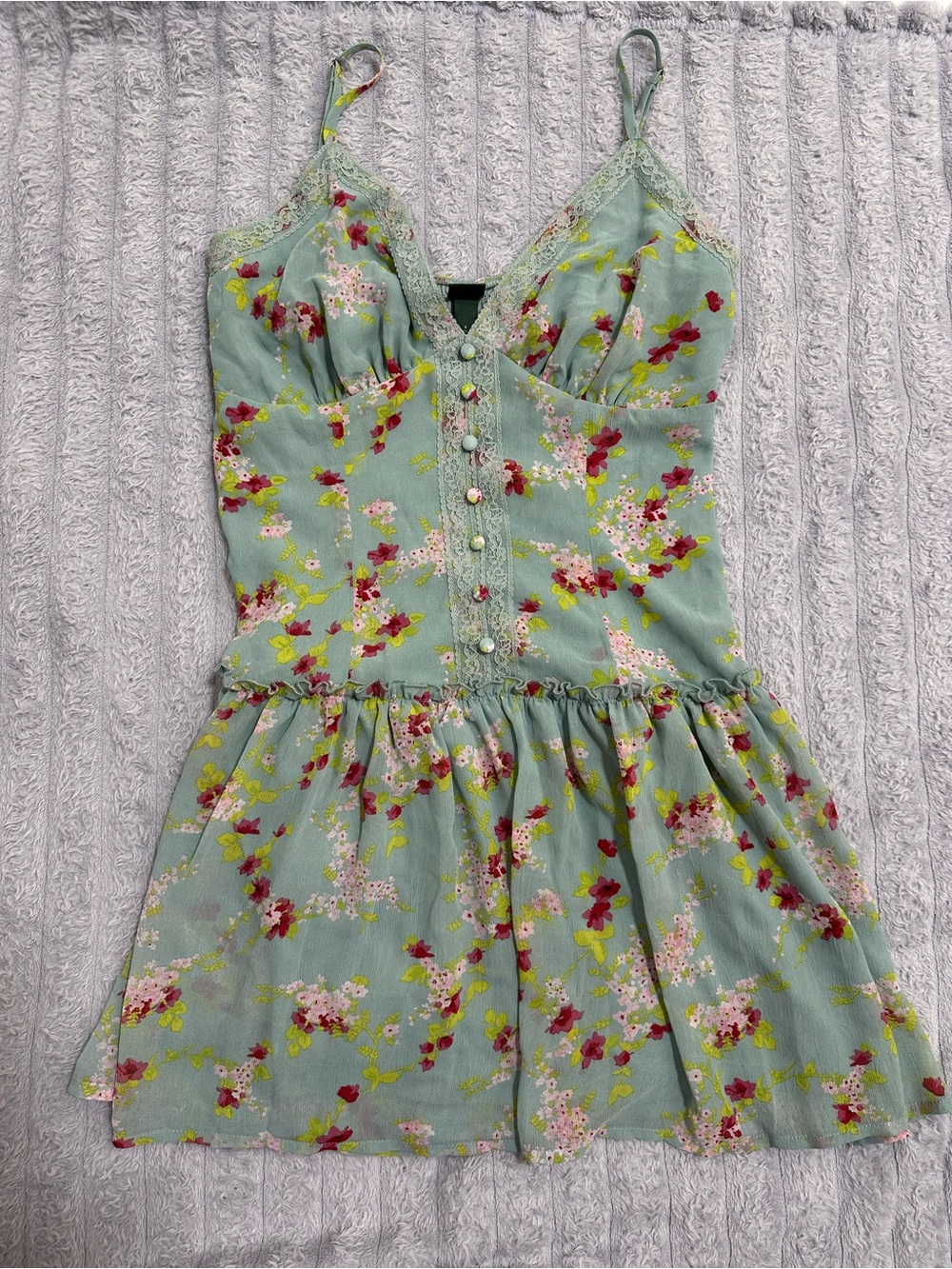 wild fable Mint Green Floral Spaghetti-Strap Mini Dress